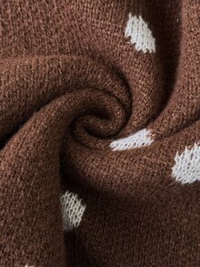 Pariaura French Sweet Style Vintage Colorblock Polka Dot Jacquard Slimming Slouchy Round Neck Pullover Sweater - Coffee Brown - View 6