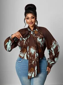 Maweii Vintage Casual Bowknot Long Sleeve Versatile Plus Size Women's Blouse Fall - Multicolor - View 4