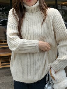DAZY Women's High Neck Solid Color Korean Style Autumn/Winter Long Sleeve Sweater - White - View 5