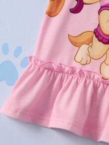 SHEIN | PAW Patrol Gaun Anak Perempuan Muda Kerah Bulat Lengan Pendek dengan Hiasan Rumbai di Bagian Bawah - Berwarna merah muda - View 6