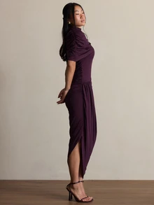 COSMINA Women's Casual Elegant Purple-Red Party Dress - Redwood - View 6