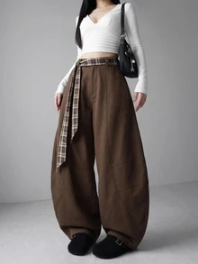 FRIFUL Women's Curved Pocket Wide Leg Loose Casual Long Pants - Brown - View 4