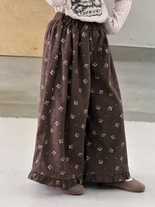 DAZY Girls' (Ditsy Ditsy Floral Wide Leg Casual Pants With Frill Trim, Cute And Stylish Fall - Brown - View 8