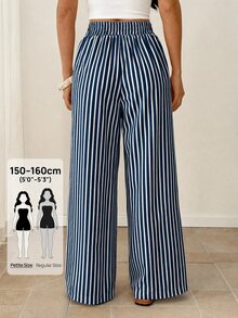 SHEIN PETITE Women's Casual Striped Pants, Clothing, Fall Wear Beach Blue White Stripe - Navy Blue - View 2