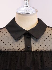 Tween Girl Mesh Patchwork Ruffle Long Sleeve Elegant Dress - Black - View 4