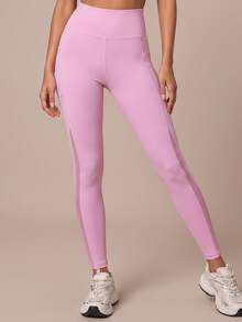 SHEIN BAE Women's Pocket Mesh Patchwork Sports Leggings - Baby Pink - View 3