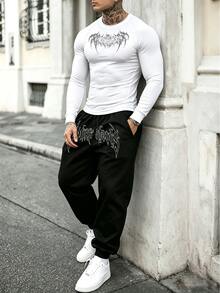 Gym Rark Men's Letter Print Long Sleeve Top And Pants Casual Daily Sports Set - White - View 3