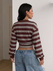 Coolane 女款圓領收腰運動衫，休閒極簡日常百搭，約會與外出穿搭，秋季穿著，女款通勤穿搭，百搭上衣，外出穿搭，機場穿搭 - 白色 - 查看 5