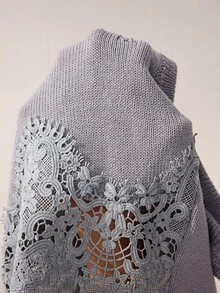 Willow Rêve Women's Fashion Elegant Embroidered Patchwork Knit Vest - Grey - View 7