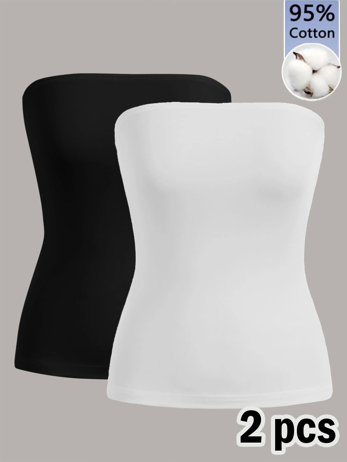 SHEIN BASICS 女款純色修身百搭日常穿搭抹胸上衣 2件組 - 黑與白 - 查看 1