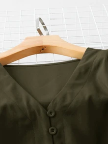 Rusticease Plus Size Women's Solid Color Casual Versatile Daily Wear Shirt - Army Green - View 4