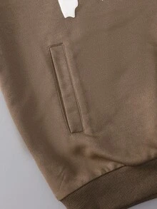 1pc Teen Boys Coffee Brown Jacket, PARIS Puff Print Lettering On Chest, Suitable For Autumn/Winter Outdoor Activities - Coffee Brown - View 3