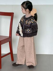 Dazy Kids Young Girl) Autumn/Winter Sweater Pants Wide Leg Thick Basic Young Girl Pants - Apricot - View 5