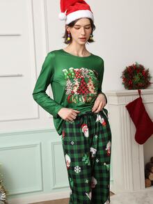 Chillnights PJS13 Women's Pajama Set Milk Silk 160g Digital Print - Green - View 5