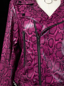 Sunspun Plus Size Women's Autumn/Winter Long Sleeve PU Snake Print Jacket, Motorcycle Style - Multicolor - View 4