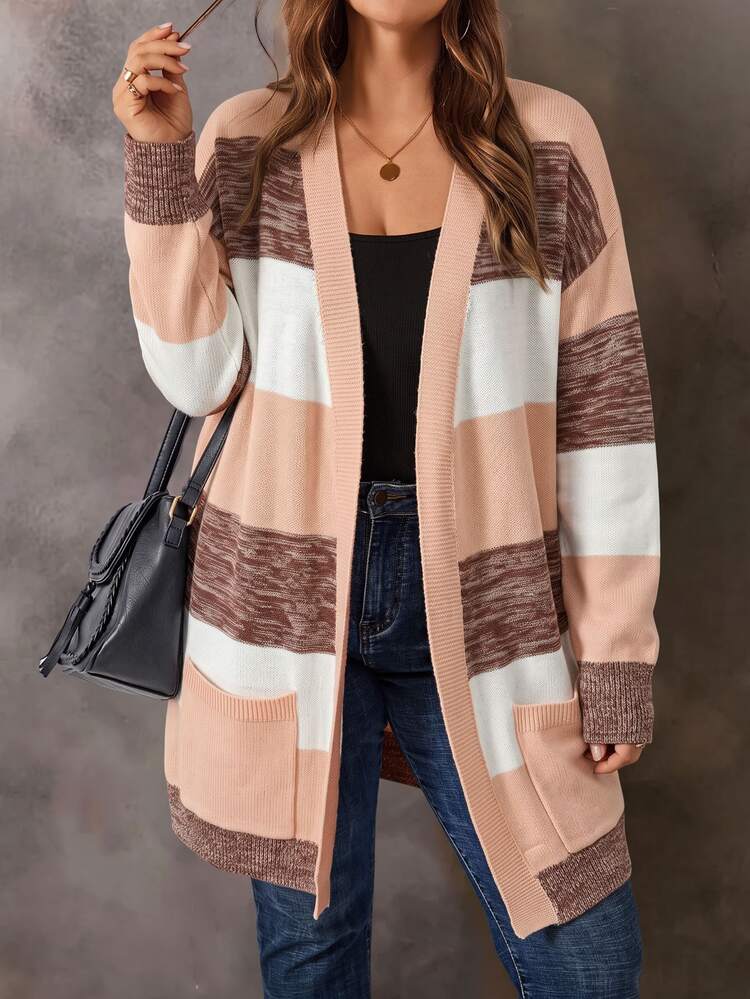 EMERY ROSE Plus Size Women's Colorblock Casual Everyday Cardigan - Multicolor - View 4