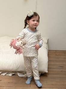 Dazy Kids Infant/Toddler (Girl) Round Neck All-Over Floral Print Casual Loungewear Fall - Baby Blue - View 7