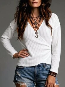 SHEIN LUNE Women's Fashion Versatile Pleated Long Sleeve Top For Daily Wear - White - View 3