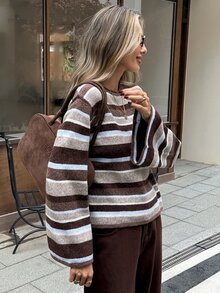 SHEIN Frenchy Autumn/Winter Casual Color-Block Striped Sweater - Apricot - View 3