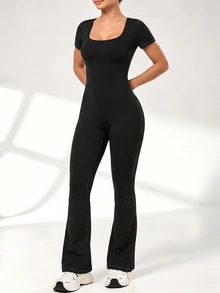 Slayform Slayform Women's Casual Versatile Square Neck Sports Jumpsuit - Black - View 7