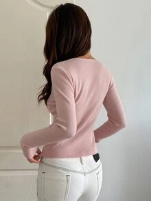 Strévra Women's Autumn Casual Versatile Solid Color Cardigan - Pink - View 2