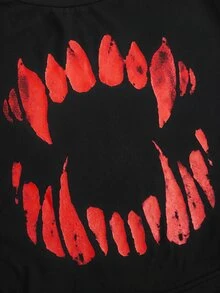 ROMWE Goth Spring/Summer Tooth Print Plus Size Women's Fitted T-Shirt - Black - View 2
