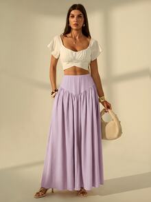 SHEIN Tall Women's Solid Color Casual Versatile Daily Wear Skirt - Mauve Purple - View 3