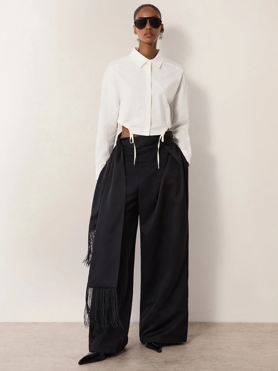 MERLEAU Women's Modern White Shirt With Drawstring Hem - White - View 1