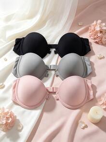 Snug Zone 3件組極簡主義無肩帶性感女款前扣式胸罩 - 彩色 - 查看 3