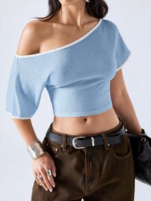 LYSMO 女款休閒舒適淺藍色與杏色長袖上衣，秋冬款 - 淺藍色 - 查看 5