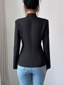 Omancia Women's Black 2 In 1 Notch Lapel Slim Fit Office Blazer - Black - View 2