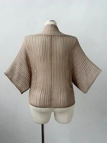 Sunspun Relaxed Tone Loose Batwing Sleeve Ribbed Hollow Out Tie-Up Shawl Knit Cardigan Fall - Apricot - View 7