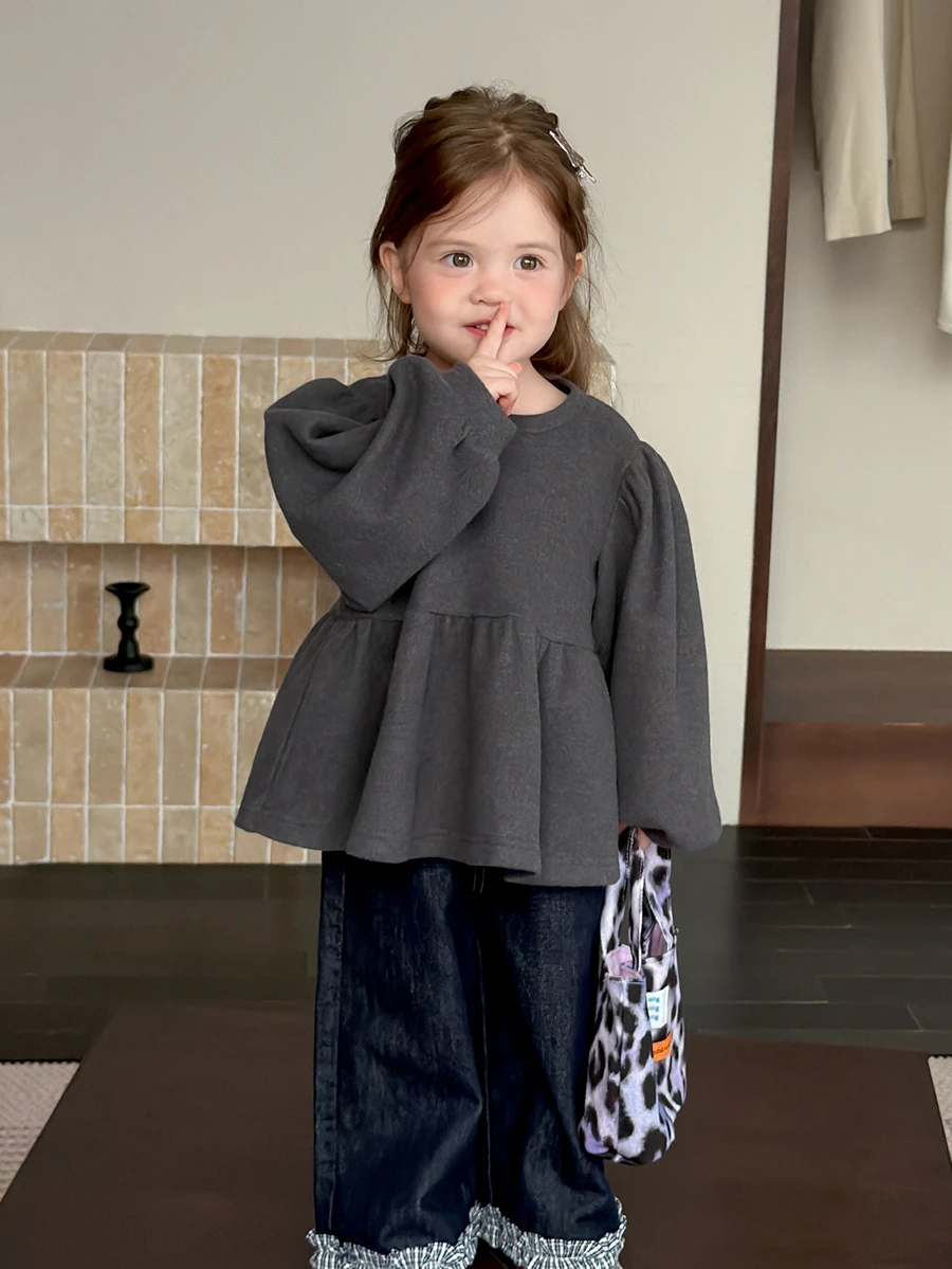 Dazy Kids Sweatshirt Lengan Panjang Leher Bulat untuk Bayi/Balita (Perempuan) Musim Gugur/Dingin - Grey - View 1