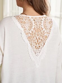 Rosumi Women's Plus Size Solid Color Back Contrast Lace Drop Shoulder Long Sleeve T-Shirt Fall Winter 2026 Women's Winter Clothes - White - View 6