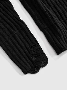 ROMWE Grunge Punk Women's Studded Decor Distressed Design Casual Everyday Long Sleeve Sweater - Black - View 5