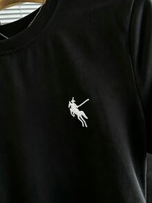 GlowEve 女款時尚休閒刺繡圓領短袖抽褶腰貼身短版T恤與條紋印花鬆緊腰抽繩百搭寬鬆直筒長褲兩件套 - 黑與白 - 查看 6