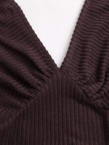 Sweetra Women's Autumn/Winter Fuzzy Ribbed Fabric V-Neck Batwing Sleeve Top & Straight Leg Pants Set - Red Violet - View 4