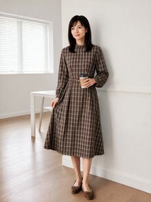 Yumoku Women's Casual Plaid Midi Dress, Autumn - Multicolor - View 4