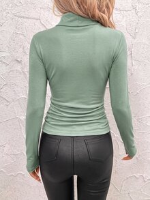 SHEIN Clasi 女款立領抓皺腰部保暖發熱T恤 - 薄荷綠 - 查看 2