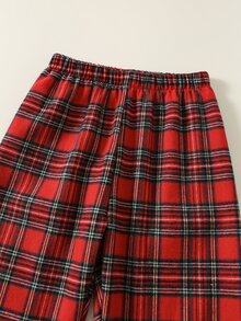 SHEIN 2件組男孩秋冬休閒復古紅格紋睡衣套裝，男孩翻領開襟衫居家服，格紋長袖褲，聖誕格紋家居服，男孩居家休閒服 - 彩色 - 查看 7
