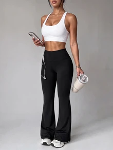SHEIN Unity Women's High Waist Casual Daily Travel Sports Tight Leggings - Black - View 4