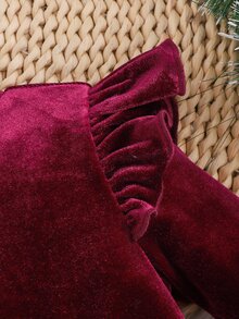 Baby Girl Baby Girl Casual Holiday Christmas Red Comfortable Velvet Long Sleeve Bow Ruffle Cute Autumn Winter Dress - Red - View 6