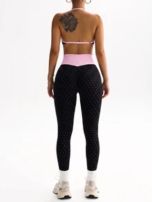 Slayform Women's Polka Dot Print Backless Halter Top & Leggings Sports Set - Black - View 5