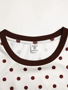 SHEIN 少女波點印花背心上衣與短褲搭配長袖拉鍊外套運動套裝，休閒日常穿著 - 杏色 - 查看 3