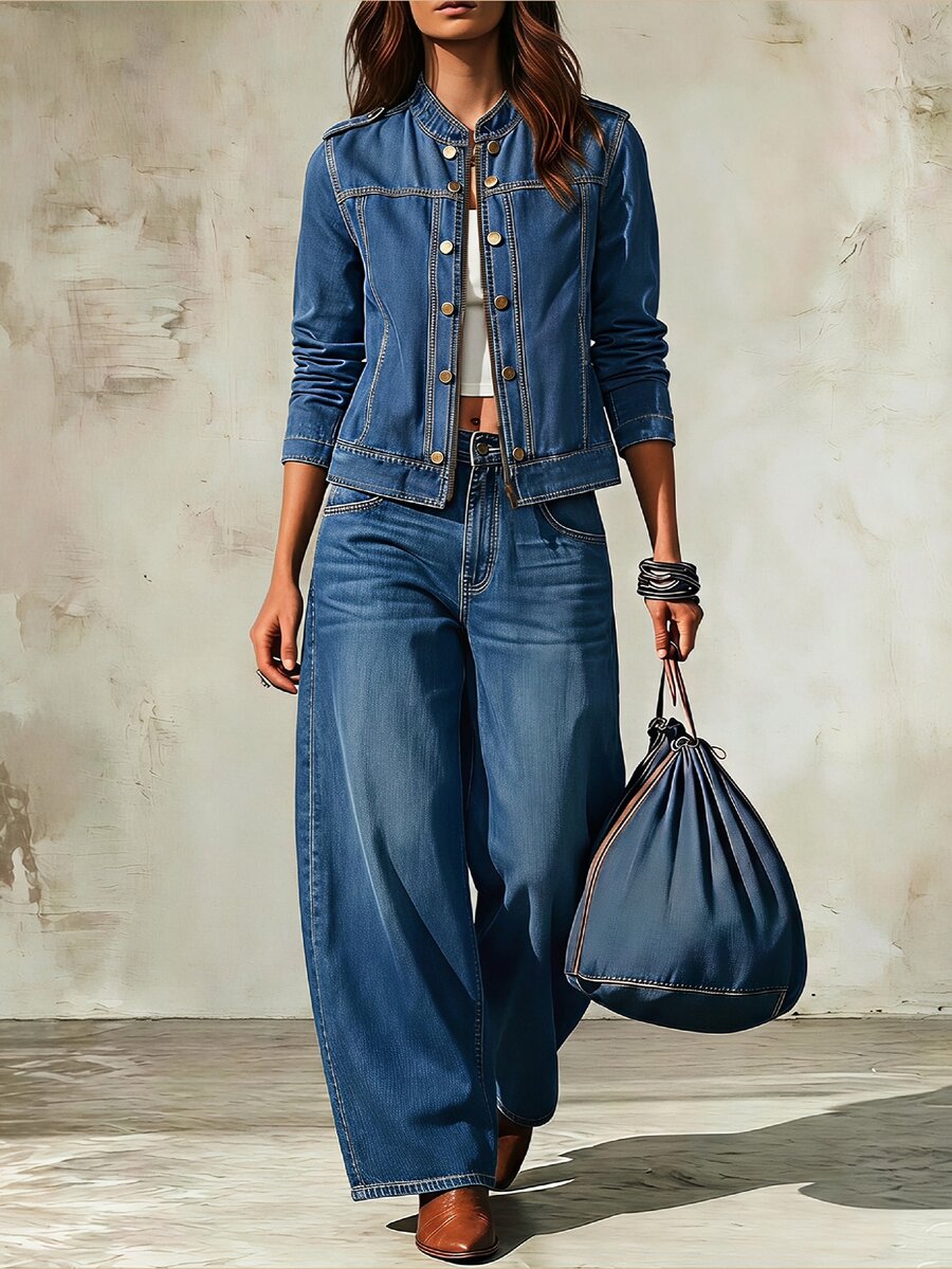 Balvessa Women's Casual Denim Jacket, Autumn - Blue - View 1