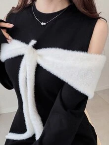 FRIFUL Gaun Rajut Elegan Lengan Panjang Model Colorblock untuk Wanita, Cocok untuk Musim Gugur. - Hitam - View 6