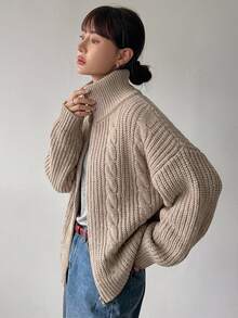 DAZY Women's Solid Color Zipper Casual Versatile Daily Wear Cardigan - Apricot - View 5