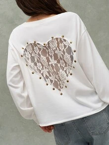 Bohemela Casual Solid Color Knit Women's Sweatshirt - White - View 7