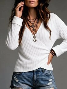 SHEIN LUNE Women's Fashion Versatile Pleated Long Sleeve Top For Daily Wear - White - View 5