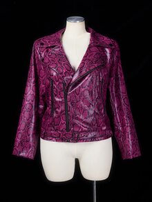 Sunspun Plus Size Women's Autumn/Winter Long Sleeve PU Snake Print Jacket, Motorcycle Style - Multicolor - View 8